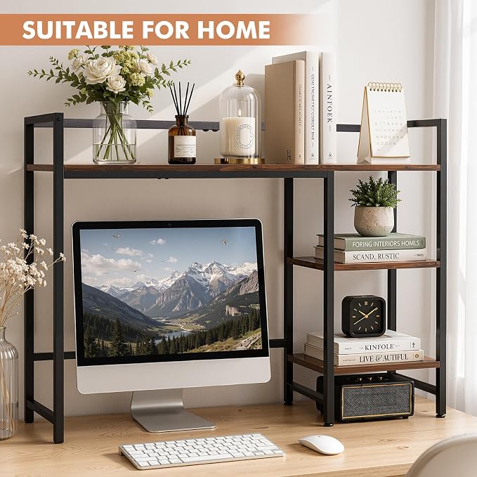 Desk Shelf, 21.46 Inch Wooden Desk Organizer with 3 Tiers, Rustic Monitor Stand & Storage Hutch for Home Office, Dorm, or Workspace