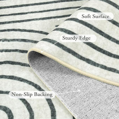 Lahome Abstract Washable 6x9 Rug, Soft Bedroom Rug for Living Room Ultra-Thin Non Slip Office Rug, Modern Bedroom Rugs Throw Carpet for Dining Room Dorm Darrell (6'x9',Black)