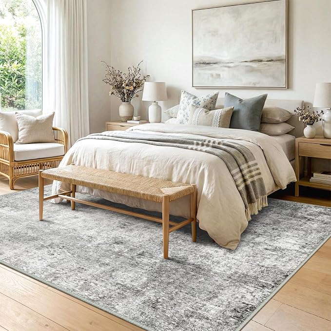 RELEANY Washable Area Rugs 5'x7' Non-Slip Modern Abstract Soft for Living Room Entryway Bedroom Kitchen, Print Pattern, Gray White Grey