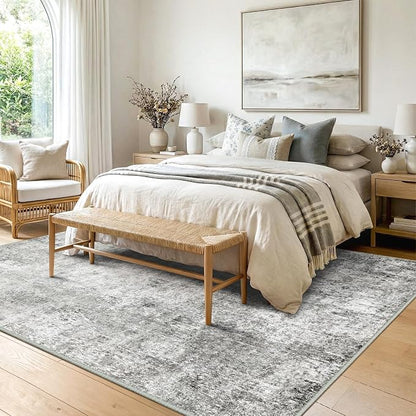 RELEANY Washable Area Rugs 5'x8' Non-Slip Modern Abstract Soft for Living Room Entryway Bedroom Kitchen, Print Pattern, Gray White Grey