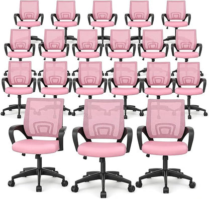 Magshion Ergonomic Office Chair 20 Pack, Mid-Back Mesh Desk Chair, Adjustable Swivel Computer Chair with Lumbar Support & Breathable Backrest for Gaming, Work, Study, 300 Lbs Capacity, Pink