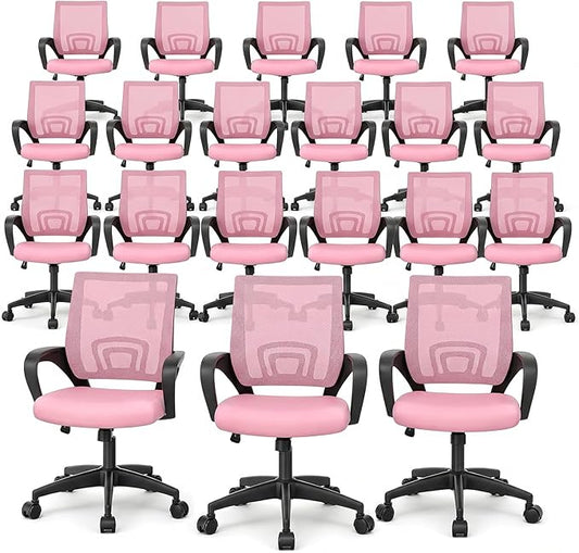 Magshion Ergonomic Office Chair 20 Pack, Mid-Back Mesh Desk Chair, Adjustable Swivel Computer Chair with Lumbar Support & Breathable Backrest for Gaming, Work, Study, 300 Lbs Capacity, Pink