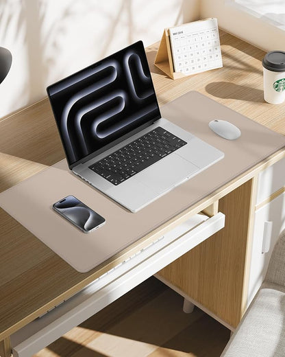 AFIING Extra Large Desk Mat - 55" x 24" PU Leather Non-Slip Desk Pad for Office and Home - Ideal for Large Mouse Pad and Desk Mats on Top of Desks (Beige)