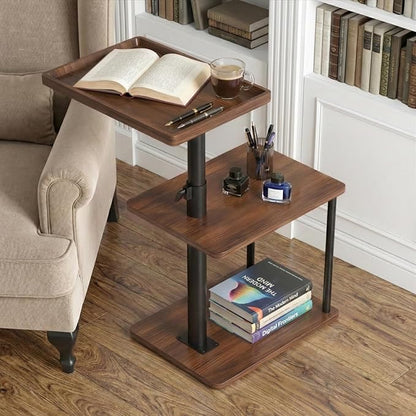Faesun C Table End Table Adjustable Height, 360°Swivel TV Tray Table for Small Spaces, Small Nightstand for Living Room, Bedroom, Walunt