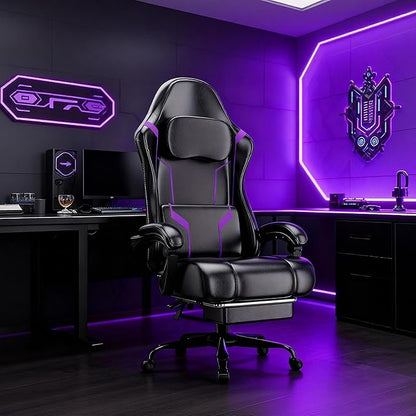 Gaming Chair, Computer Chair with Footrest and Lumbar Support, Ergonomic Video Game Chair with Headrest, Height Adjustable Gamer Chair Office Desk Chair, Purple