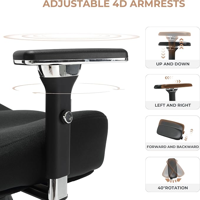 600lbs Big and Tall Office Chair with Wider W-Shaped Thick Seat Cushion, Ergonomic Computer Mesh Desk Chairs for Heavy People, Computer Chair, with Adjustable Lumbar Support, 4D Armrests