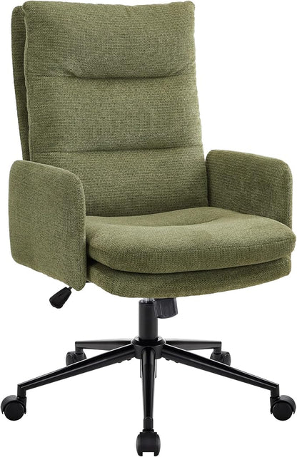 IWMH High-Back Home Office Chair,Upholstered Desk Chair with Armrests,Height Adjustable Armchair with Wheels, Swivel Office Desk Chair, Ergonomic Computer Task Chair, Leisure Armchair Cashmere (Green)