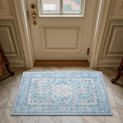 Goideal Washable Entry Rug 2x3, Blue Small Area Rugs Non Slip, Indoor Low Pile Carpet with Rubber Backing for Bathroom Kitchen Entryway Office