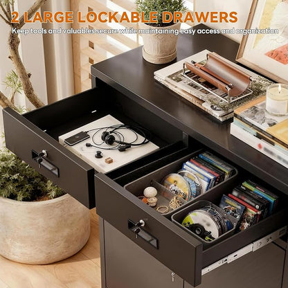BESFUR Metal Garage Storage Cabinet with Two Lockable Drawers 2 Locking Doors and an Adjustable Shelf, 36" Black Metal Short Storage Cabinet for Home Office,Garage,School,Utility Room
