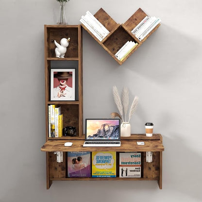 Folding Wall Mounted Drop Leaf Table, Foldable Desk with Moveable Cabinets, Floating Laptop with Convertible Storage Shelves, Multifunctional Computer Workstation in Home for Space Saving