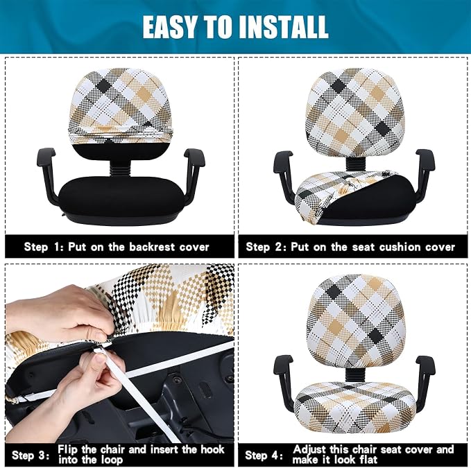 Smiry Stretch Printed Office Computer Chair Covers, Universal Washable Removable Desk Rotating Chair Slipcovers Protector, Seat + Backrest Cover - Khaki and Black