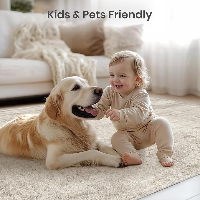 Valenrug Washable Rug 3x5 - Stain Resistant 3x5 Area Rugs for Living Room, Non Slip Backing Printed Rugs for Bedroom, Folable Area Rug(Beige,3'x5')