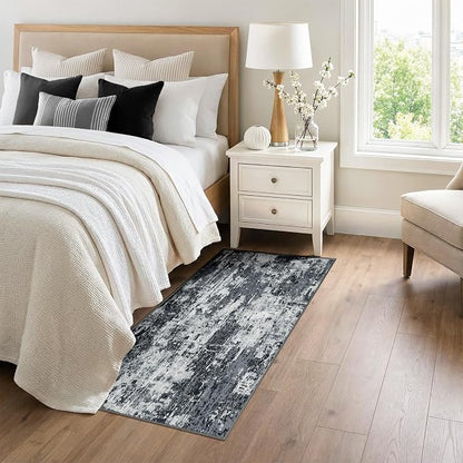 RELEANY Washable Area Rugs 3x6 Non-Slip Modern Abstract Soft for Living Room Entryway Bedroom Kitchen, Print Pattern, Black Navy Blue Gray