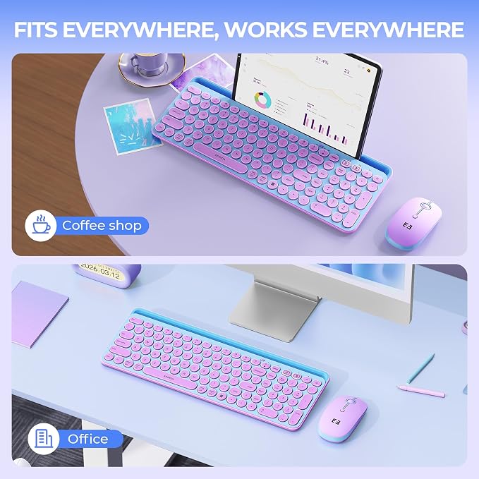 seenda Bluetooth Keyboard and Mouse for iPad, CTU-301 Wireless Multi-Device Connection Bluetooth+2.4G Keyboard Mouse Combo with Tablet Holder for iPad/Macbook/Windows, iOS/Android/Phone, Blue & Purple