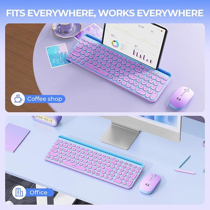 seenda Bluetooth Keyboard and Mouse for iPad, CTU-301 Wireless Multi-Device Connection Bluetooth+2.4G Keyboard Mouse Combo with Tablet Holder for iPad/Macbook/Windows, iOS/Android/Phone, Blue & Purple