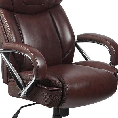 Flash Furniture Hercules Series High-Back Swivel LeatherSoft Office Chair, Ergonomic Executive Chair with Headrest and Adjustable Height, Brown