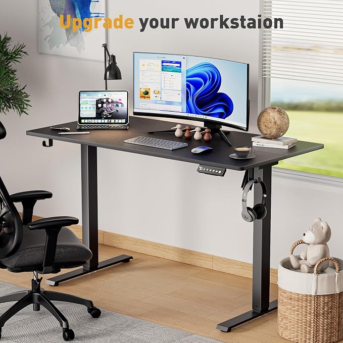 63x24 in Electric Standing Desk,Adjustable Height with Wheels,Black | Spliced Desktop,27.9"–46.8" Height Range,4 Memory Presets,Lockable Wheels,Headphone Hook,Sit Stand Desk,Home Office