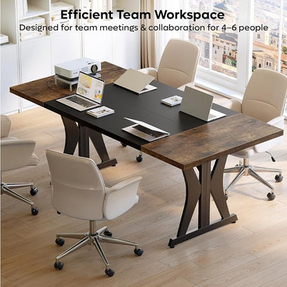 Bestier 70 Inch Large Executive Desk, Modern Simple Computer Office Desk with Thickened Desktop, Wood Metal Conference Room Table for Home Office, Business & Writing, Rustic Brown