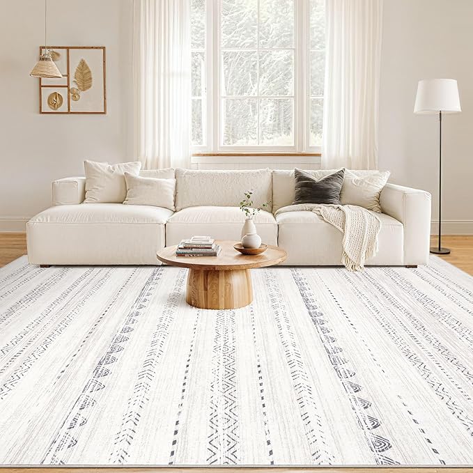 Area Rug Living Room Rugs: 12x18 Large Soft Machine Washable Boho Moroccan FarmNeutral Stain Resistant Indoor Floor Carpet for Bedroom Under Dining Table Home Office Decor-Boho Grey