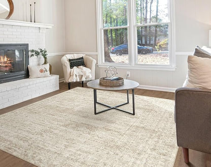 UERMEI Square Area Rugs : Washable 8x8 Neutral Modern Abstract Carpet for Living Room Bedroom - Soft Floor Mat with Non Slip Backing for Kitchen Nursery Dorms Farmhouse Home Decor - Beige/Brown