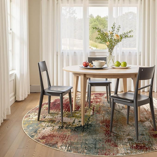 RELEANY Washable Area Rugs 6ft Non-Slip Modern Abstract Soft for Living Room Entryway Bedroom Kitchen, Print Pattern, Brown Rust Red Green Blue Multi