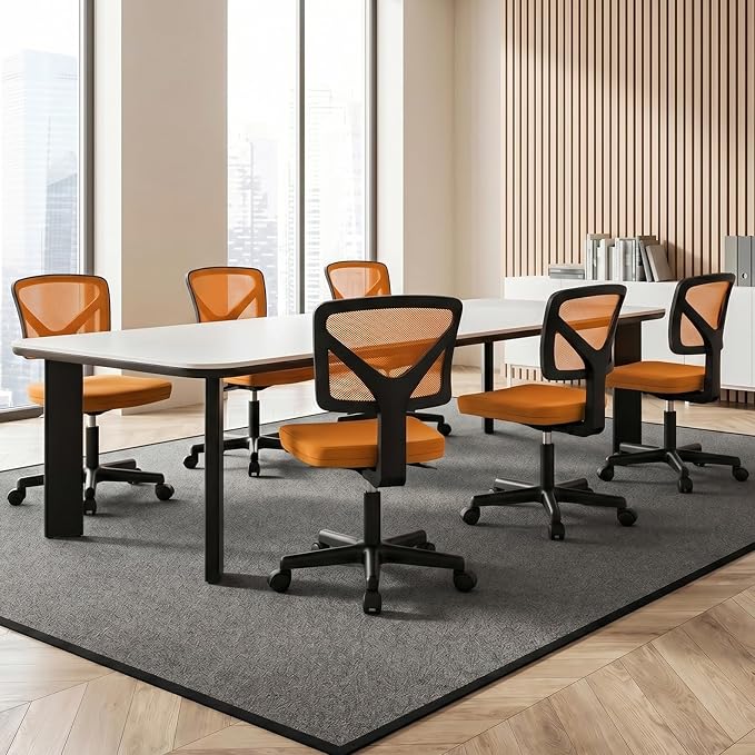 Sweetcrispy Ergonomic Low-Back Mesh Small Office Chair, Rolling Work Swivel Chairs with Wheels, Armless Comfortable Seat Lumbar Support for Home, Bedroom, Study, Student, Adults, Orange