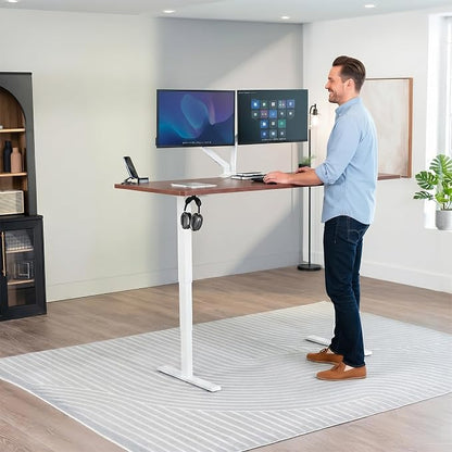 VIVO Electric 71 x 30 in Standing Desk, Touch Screen Adjustment, 220 lb Frame Support, 2E Series, Dark Walnut Top, White Frame, DESK-KIT-2EW71D