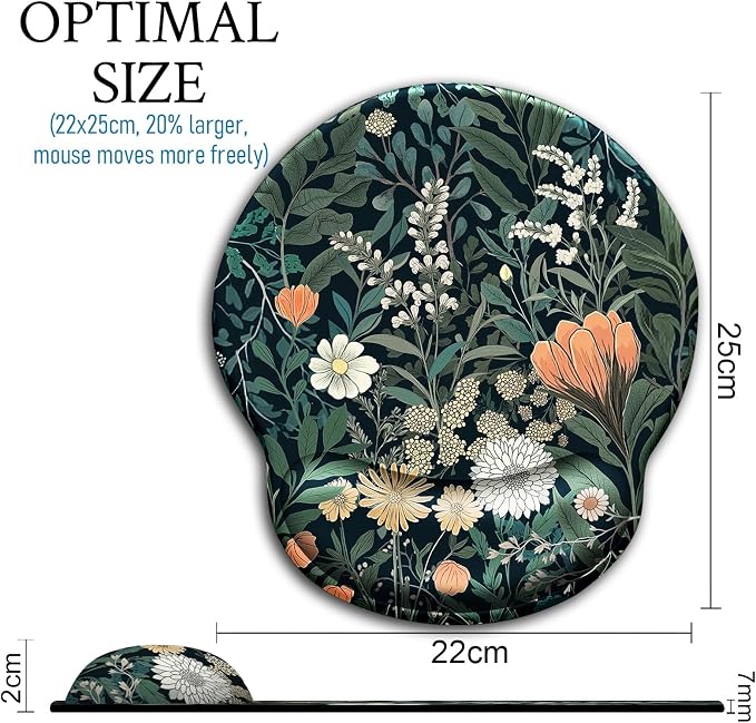 Floral Mouse Pad with Wrist Rest, Wildflower Ergonomic Mousepad Wrist Support for Desk, Green Plant Weed Gaming Mouse Pads for Wireless Mouse Computer Work Home Desk Accessories Office Supplies