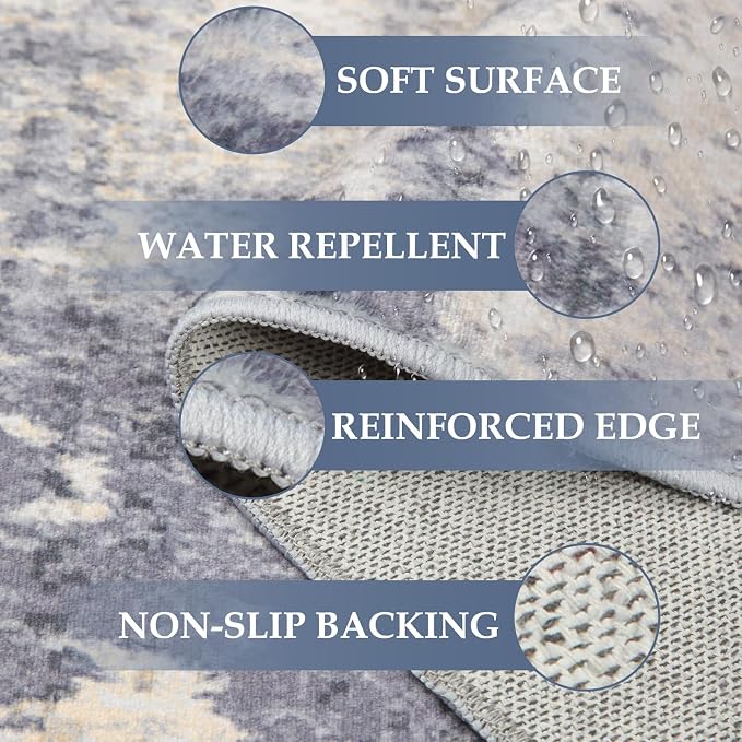 RELEANY Washable Area Rugs Square 8ft Non-Slip Modern Abstract Soft for Living Room Entryway Bedroom Kitchen, Print Pattern, Purple Grey Cream Yellow