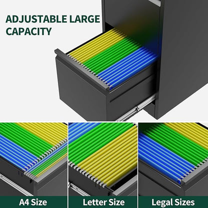 2 Drawer File Cabinet with Lock, Vertical File Cabinet with Lock, Locking File Cabinet Hanging Files for A4/ Legal/Letter, Require Assembly, White