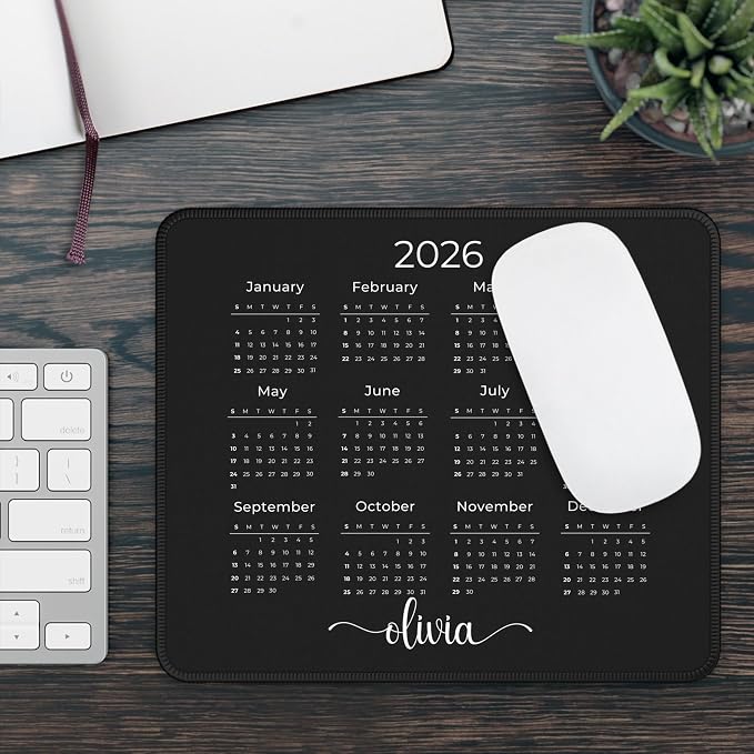 Hilis Personalized 2026 Mouse Pad Calendar, Custom Desk Mat, Gaming Office Work Desk Mat, 4 Sizes Mousepad, Office Supplies & Accessories Gift D07