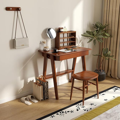 100% Solid Rubber Wood Desk Home Office Desk Mid Century Modern Writing Computer Desk with Drawer for Home Office 31"