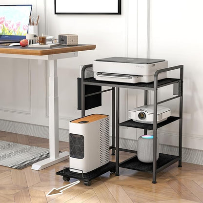 Sedegn Large Printer Stand with 3 AC Outlets for Home Office Devices | Heavy-Duty Printer Table for Laser Printer, Side Paper Storage Bag, 3-Tier Organizer for Shredder, PC Tower & Supplies, Black