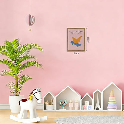 Framed Off to Commit Tomfoolery Wall Art, Vintage Fun Chicken Canvas Print, Whimsical Chicken on Skateboard Picture Wall Decor, Humorous Animal Painting for Living Room Bedroom 8x10 inch