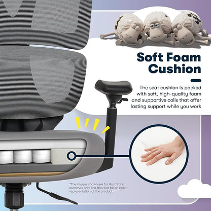 Serta AirHaven SX1200 Ergonomic Office Chair, High Back Mesh Desk Chair with Adjustable Headrest, Lumbar Support, 3D Armrests, ComfortCoils Seat, Swivel Computer Chair with Wheels, Gray