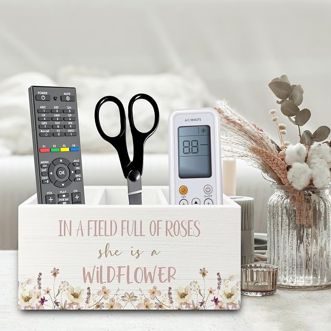 Wildflower Nursery Decor Pen Pencil Holder Organizer for Desk, Girl Nursery Decor, in a Field Full of Roses She Is a Wildflower Wooden Box Sign for Girly Room Bedroom Desk Tabletop Decorations