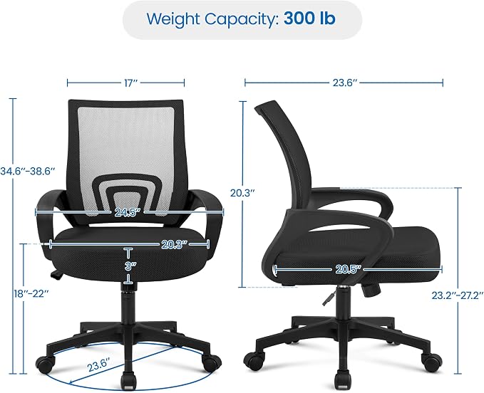 Topeakmart Executive Desk Chair Ergonomic Office Chair Swivel Mesh Back Task Computer Chair with Adjustable Height Armrest for Home Office Conference and Study Room, Black