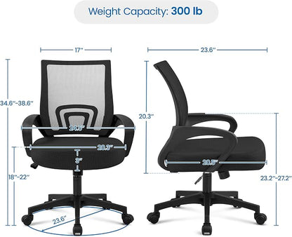 Topeakmart Executive Desk Chair Ergonomic Office Chair Swivel Mesh Back Task Computer Chair with Adjustable Height Armrest for Home Office Conference and Study Room, Black