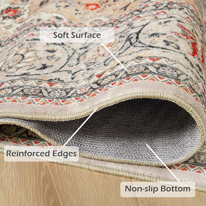 Goideal Washable Entry Rug 2x3, Beige Small Area Rugs Non Slip, Indoor Low Pile Carpet with Rubber Backing for Bathroom Kitchen Entryway Office