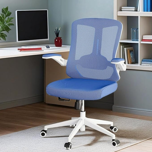 Ergonomic Office Chair - 350LB Comfy Desk Chairs with Lumbar Back Support, Mesh Computer Chairs with Wheels and Arms for Home Office, Study (Blue-Without Headrest)