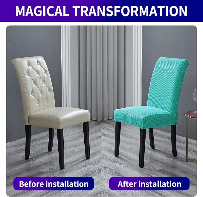 Stretch Chair Covers for Dining Room Set of 4, Removable Washable Dining Room Chair Covers, Dining Chair Slipcovers Seat Protector, Great for Home and Banquet Decoration (Turquoise, 4 Pack)
