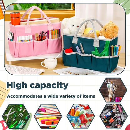 Tellingyou 2 Pcs Art Craft Tote Bag Teacher Craft Organizers and Storage Bag Desktop Tote Supply 600d Oxford Classroom Organizer Caddy Gift for Crafters Christmas Office(Dark Green, Pink)