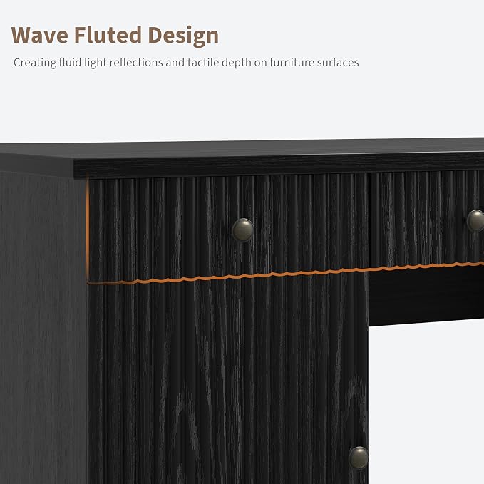 Garvee 60" Office Desk with Storage & Drawers, Fluted Wood Executive Desk with File Drawers & Charging Station, Modern Computer Desk with Adjustable Shelves for Home Office, Black