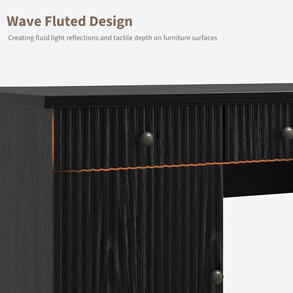 Garvee 60" Office Desk with Storage & Drawers, Fluted Wood Executive Desk with File Drawers & Charging Station, Modern Computer Desk with Adjustable Shelves for Home Office, Black