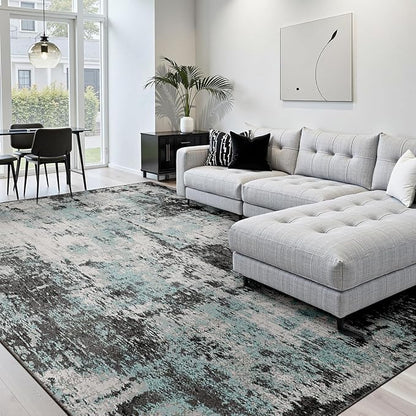 RELEANY Washable Area Rugs 6'x8' Non-Slip Modern Abstract Soft for Living Room Entryway Bedroom Kitchen, Print Pattern, Blue Black Teal