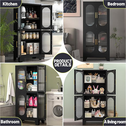 PAOFIN 61" Black Pantry Storage Cabinet, Kitchen Pantry Cabinet with Acrylic Glass Doors and Shelves, with Adjustable Leveling Foot for Kitchen, Living Room and Dining Room. 61"