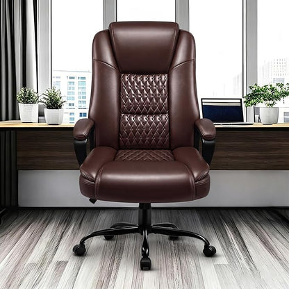 OFIKA Leather Office Desk Chair,Ergonomic Office Chair with Lumbar Support,Computer Chair,Executive Leather Chair with Padded Flip-up Arm,Adjustable Armrests, Black,275LBS