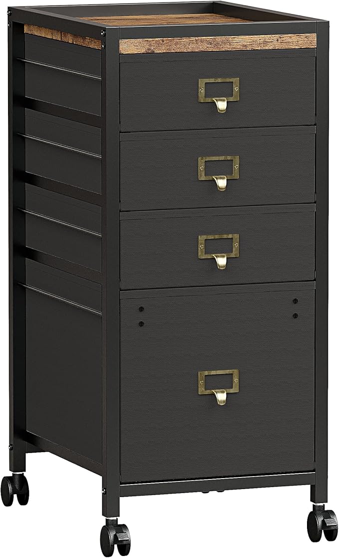 IDEALHOUSE 4 Drawer File Cabinet, Mobile Filing Cabinet Rolling Printer Stand Fits A4 or Letter Size, Fabric Vertical File Cabinet with Wheels, Under Desk Storage Cabinet for Home Office, Black