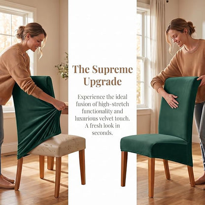 Deisy Dee Stretch XL/Oversized Extra Large Velvet Dining Room Chair Covers for Kitchen Dining，Removable Washable Chair Protectors Slipcovers (Kelly, 4)