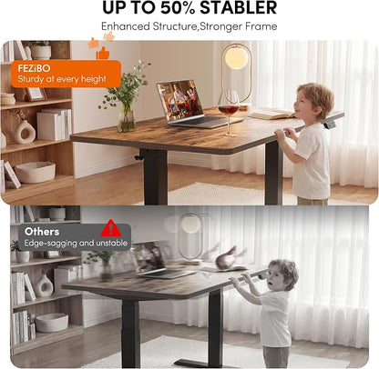 FEZIBO One-Piece Standing Desk, 55"x24" Seamless Tabletop Electric Height Adjustable for Home Office, Study Rooms & Multi-Device Workstations, Rustic Brown